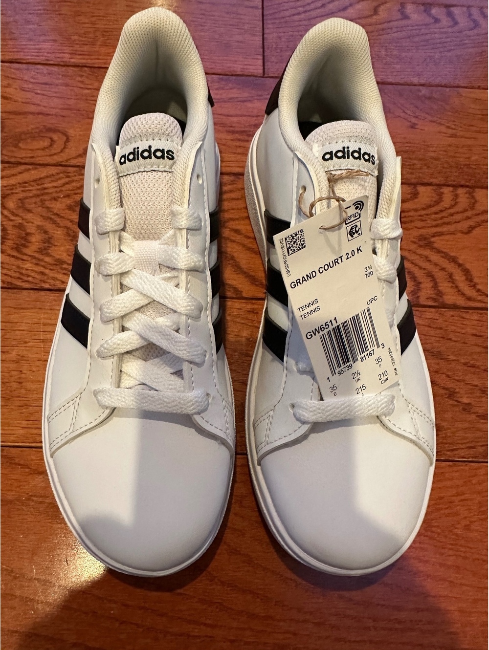 Adidas Grand Court 2.0 K Kids Size 3 White Black GW6511 NWT